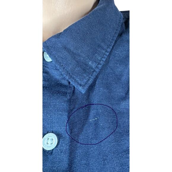 Nautica Womens Navy Blue Linen Blend Short Sleeve Button Up Camp Shirt Size L - Picture 5 of 12